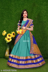 Soft litchi silk South Indian Narayanpet Lehenga choli, art silk fabric with floral stitch and zari print, unstitched for custom fitting, 100% best quality, various sizes available from 11-12 to free size